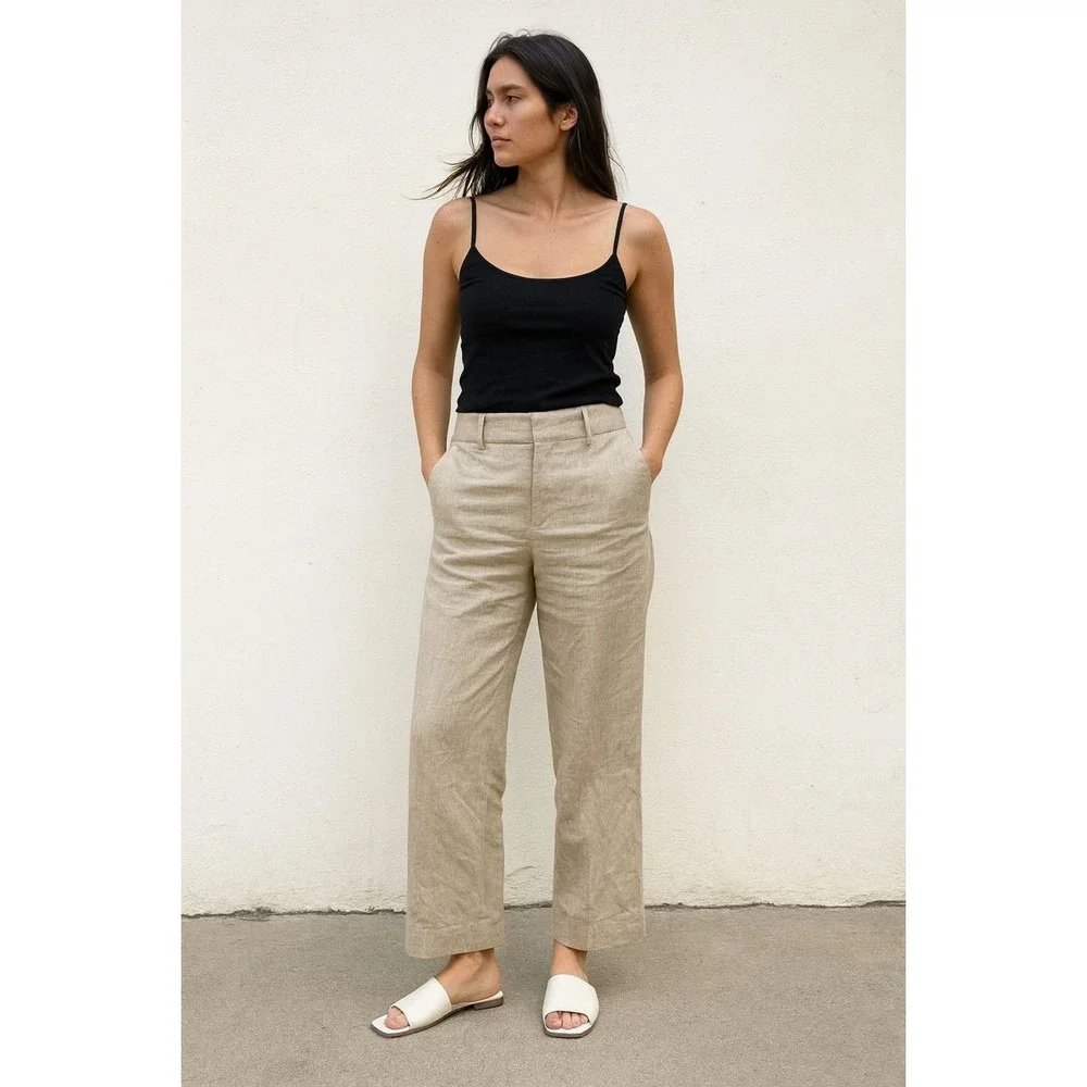 COS Linen Wide Leg Trousers Womens‎ 8 Beige Trousers Minimalist Preppy